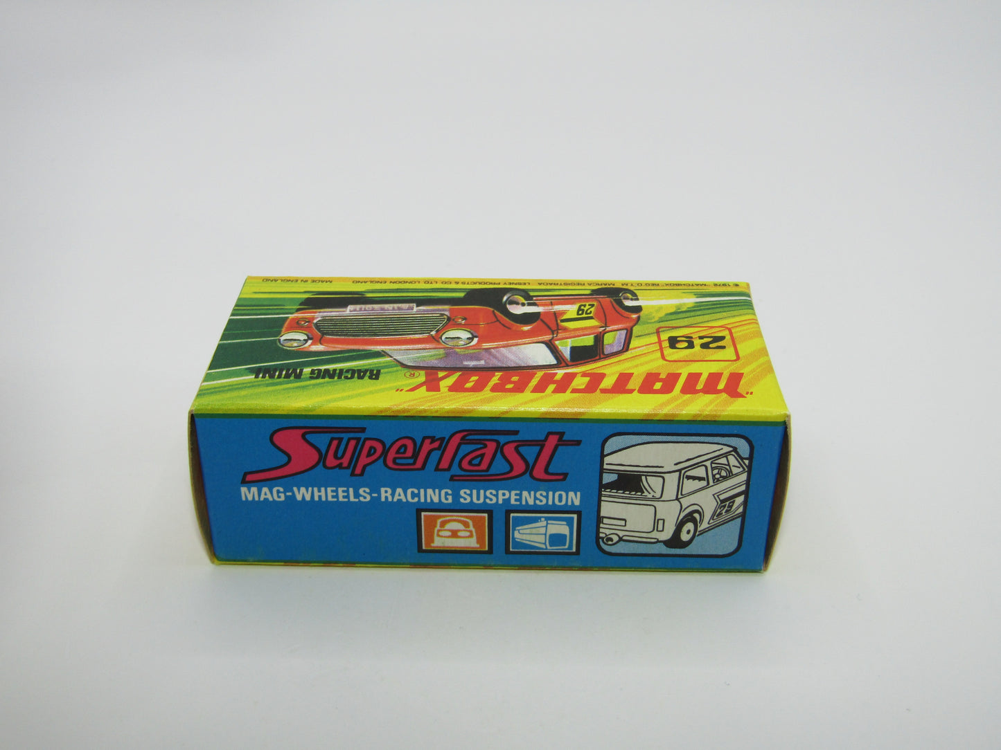 Matchbox Superfast No 29B Racing Mini Orange NO LABELS Yellow Interior