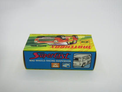 Matchbox Superfast No 29B Racing Mini Orange NO LABELS Yellow Interior