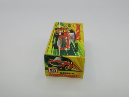 Matchbox Superfast No 29B Racing Mini Orange NO LABELS Yellow Interior