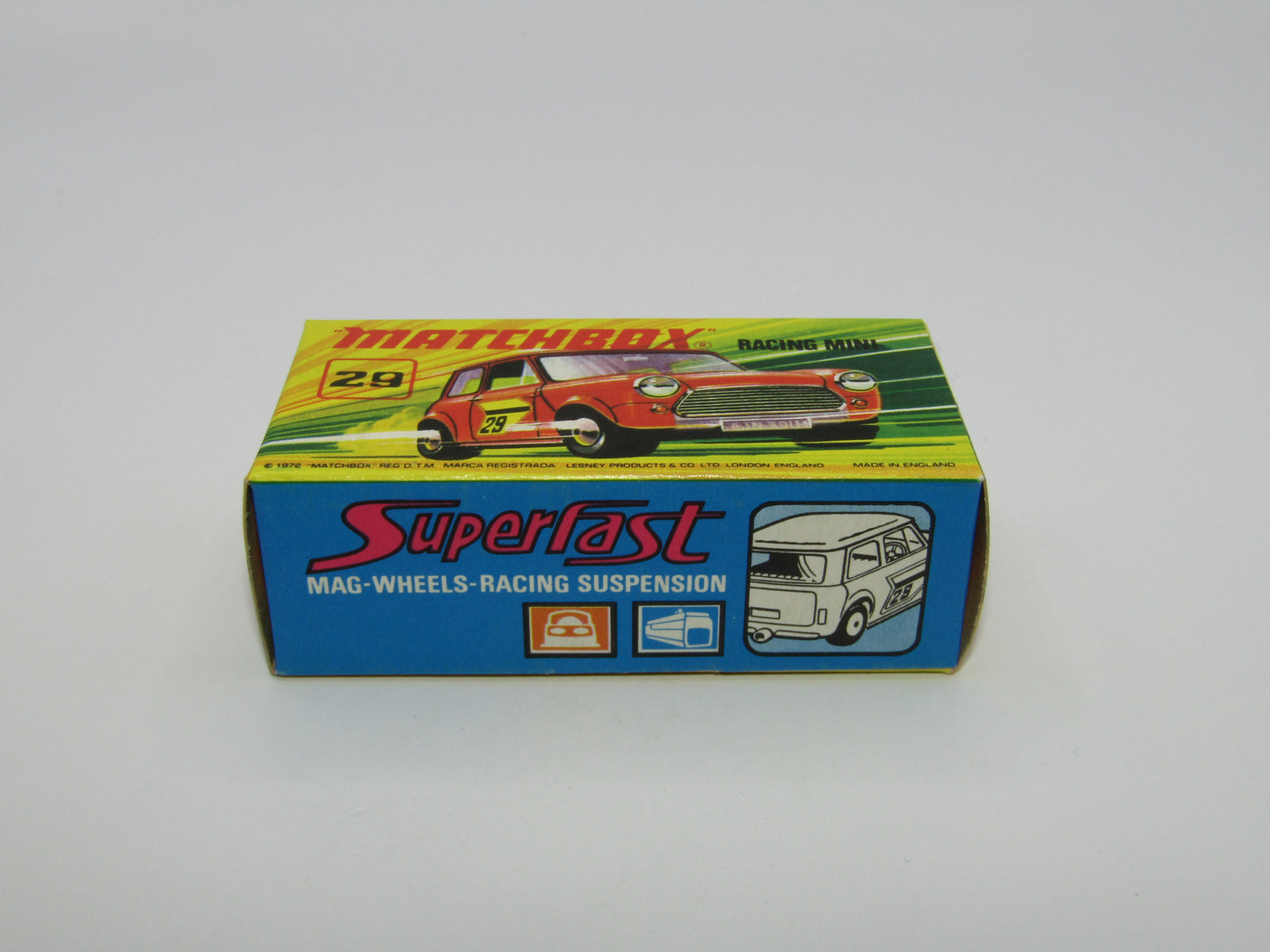 Matchbox Superfast No 29B Racing Mini Orange NO LABELS Yellow Interior