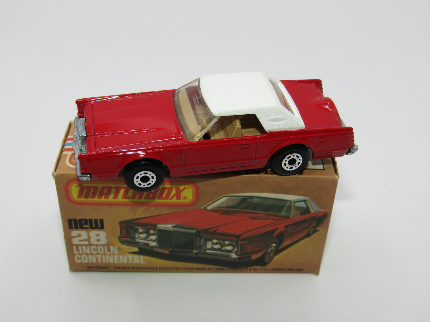 Matchbox Superfast No 28C Lincoln Continental, DARK STRAWBERRY RED, Beige Interior