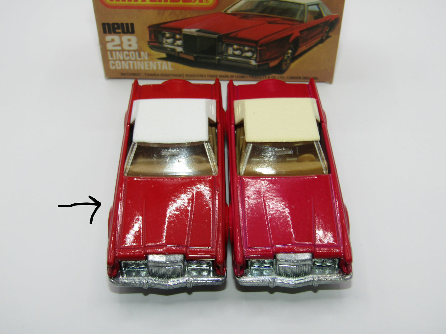 Matchbox Superfast No 28C Lincoln Continental, DARK STRAWBERRY RED, Beige Interior