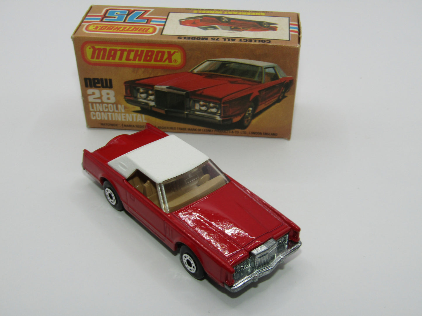 Matchbox Superfast No 28C Lincoln Continental, DARK STRAWBERRY RED, Beige Interior
