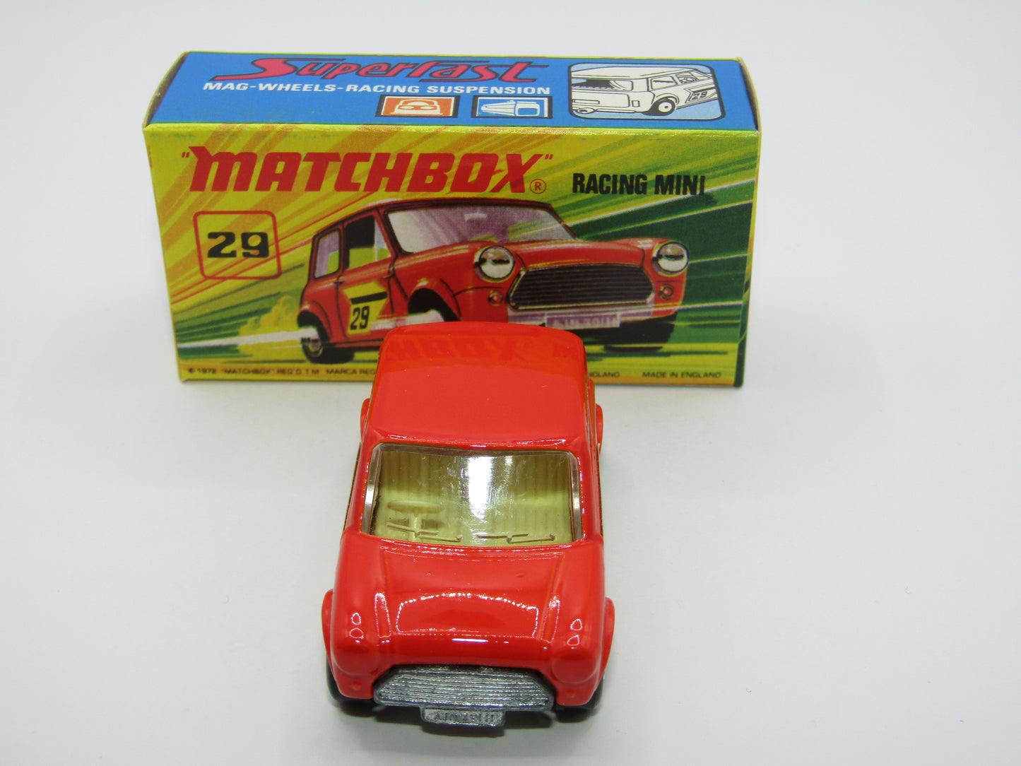 Matchbox Superfast No 29B Racing Mini DARK Orange Green Outline Label