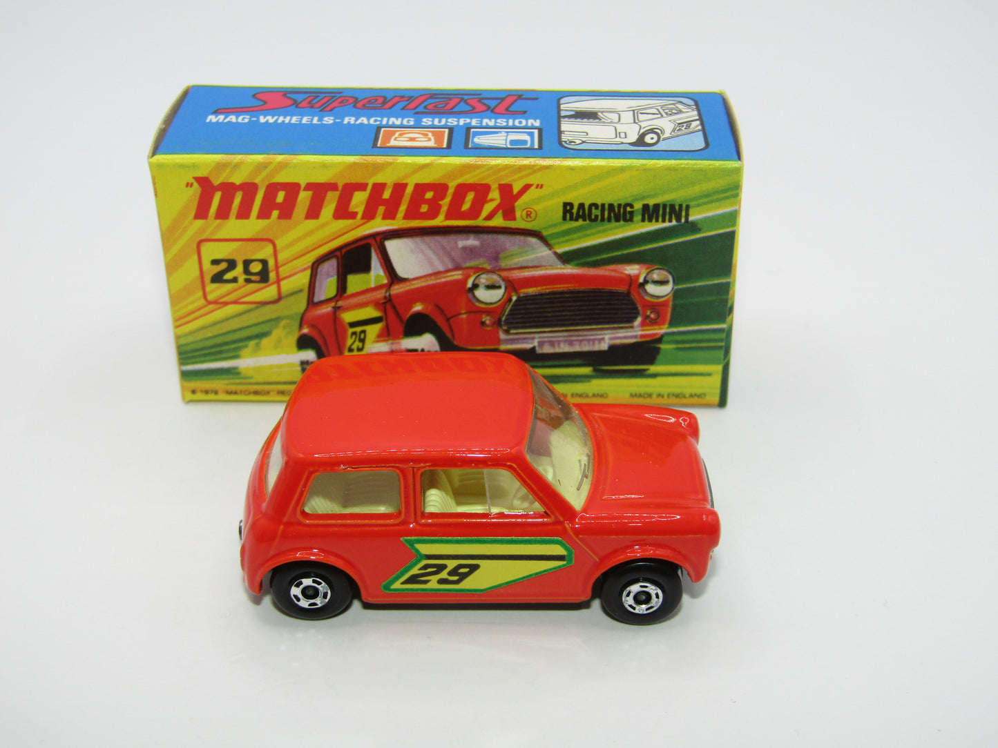 Matchbox Superfast No 29B Racing Mini DARK Orange Green Outline Label