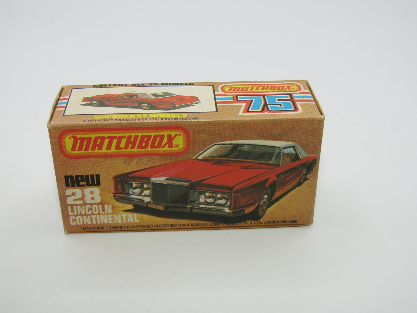 Matchbox Superfast No 28C Lincoln Continental, DARK STRAWBERRY RED, Beige Interior
