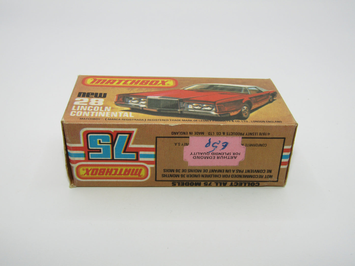 Matchbox Superfast No 28C Lincoln Continental, DARK STRAWBERRY RED, Beige Interior