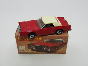 Matchbox Superfast No 28C Lincoln Continental, DARK Pinkish Red, CHOCOLATE Interior