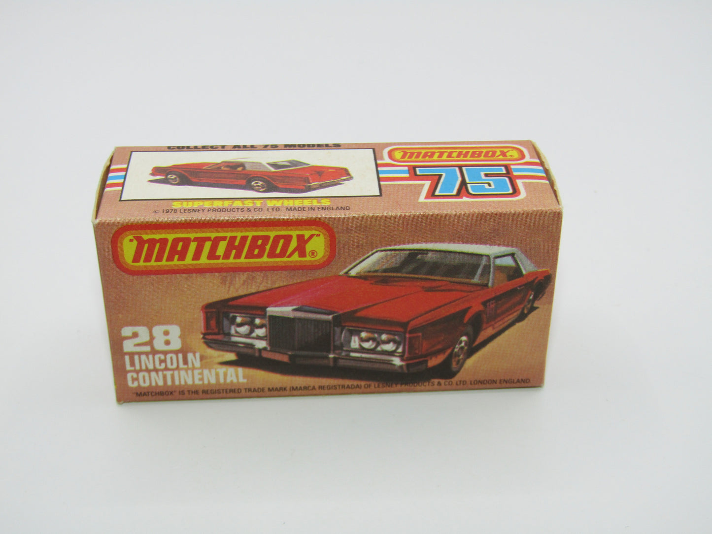 Matchbox Superfast No 28C Lincoln Continental, DARK Pinkish Red, CHOCOLATE Interior