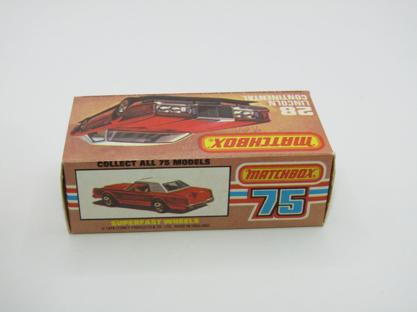 Matchbox Superfast No 28C Lincoln Continental, DARK Pinkish Red, CHOCOLATE Interior