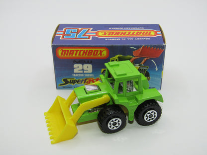 Matchbox Superfast No 29c Tractor Shovel LIME GREEN Yellow Base