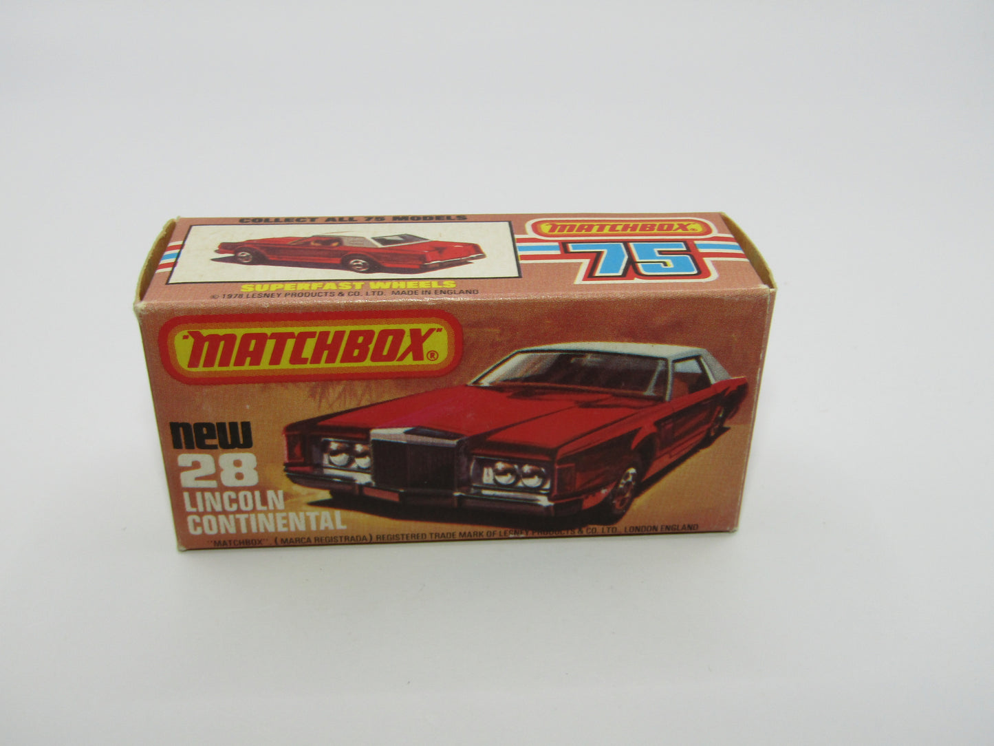 Matchbox Superfast No 28C Lincoln Continental, DARK PINK, Beige Interior