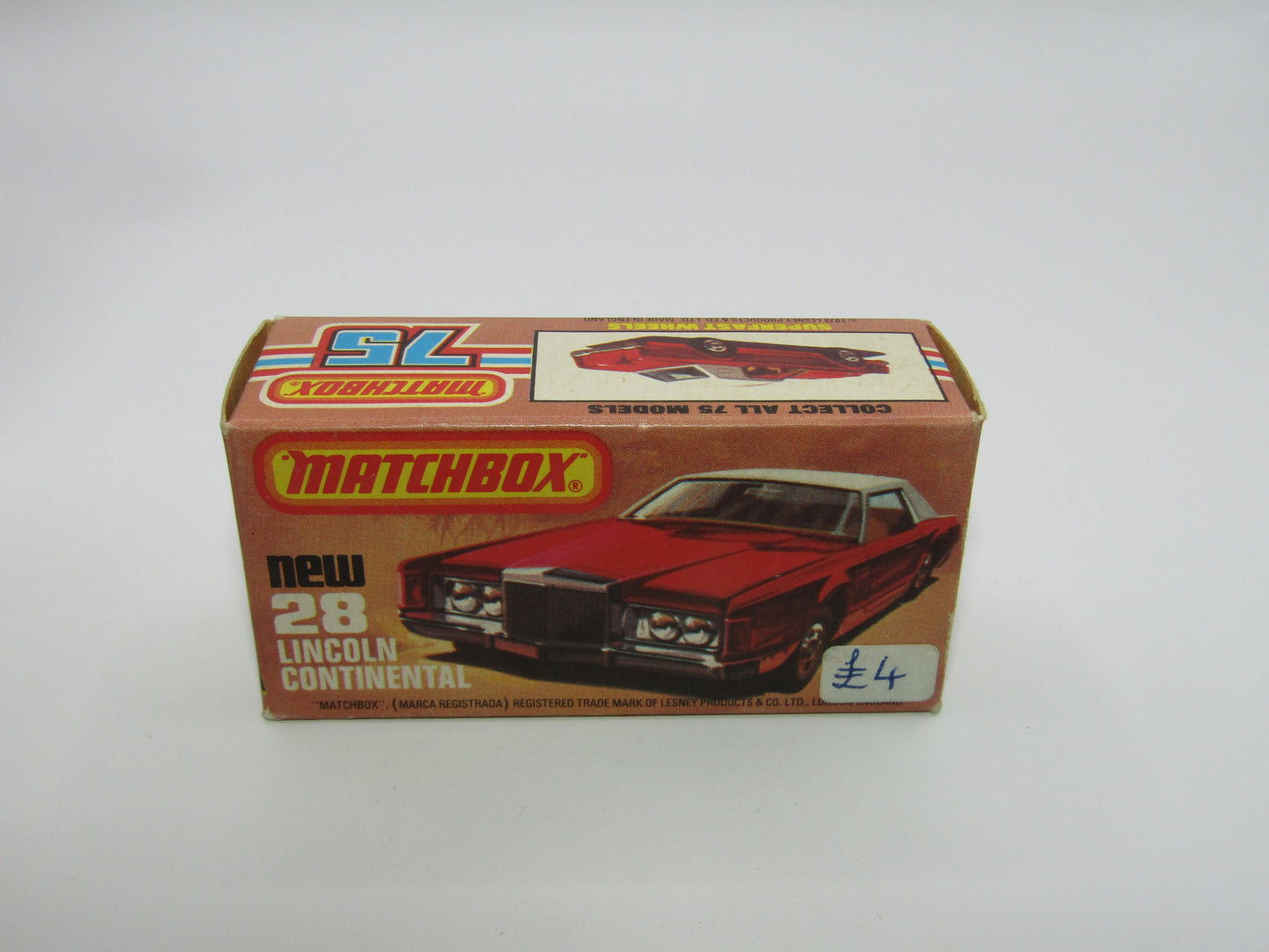 Matchbox Superfast No 28C Lincoln Continental, DARK PINK, Beige Interior