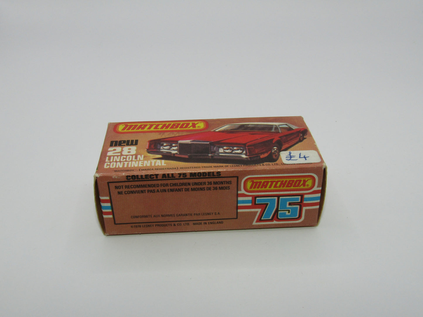 Matchbox Superfast No 28C Lincoln Continental, DARK PINK, Beige Interior