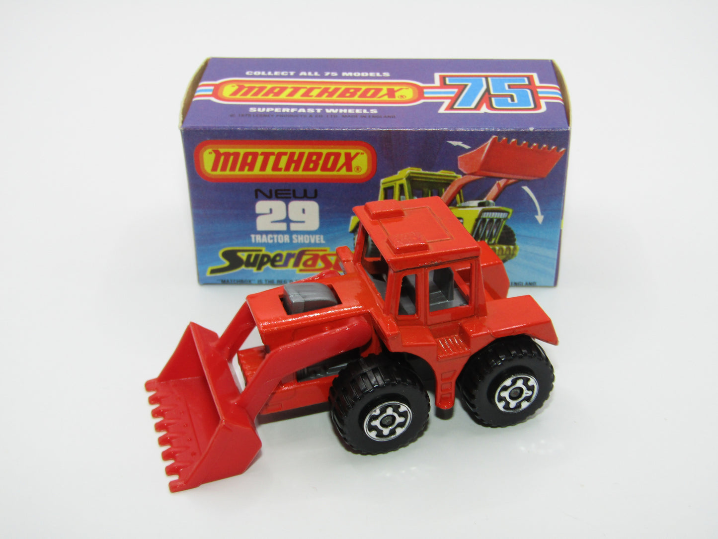 Matchbox Superfast No 29c Tractor Shovel Orange-Red RED Shovel Silver Interior