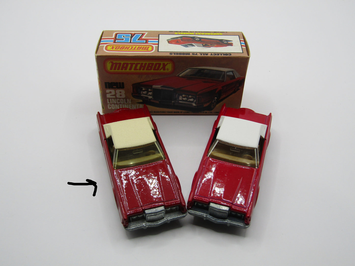 Matchbox Superfast No 28C Lincoln Continental, DARK RUBY RED, Beige Interior