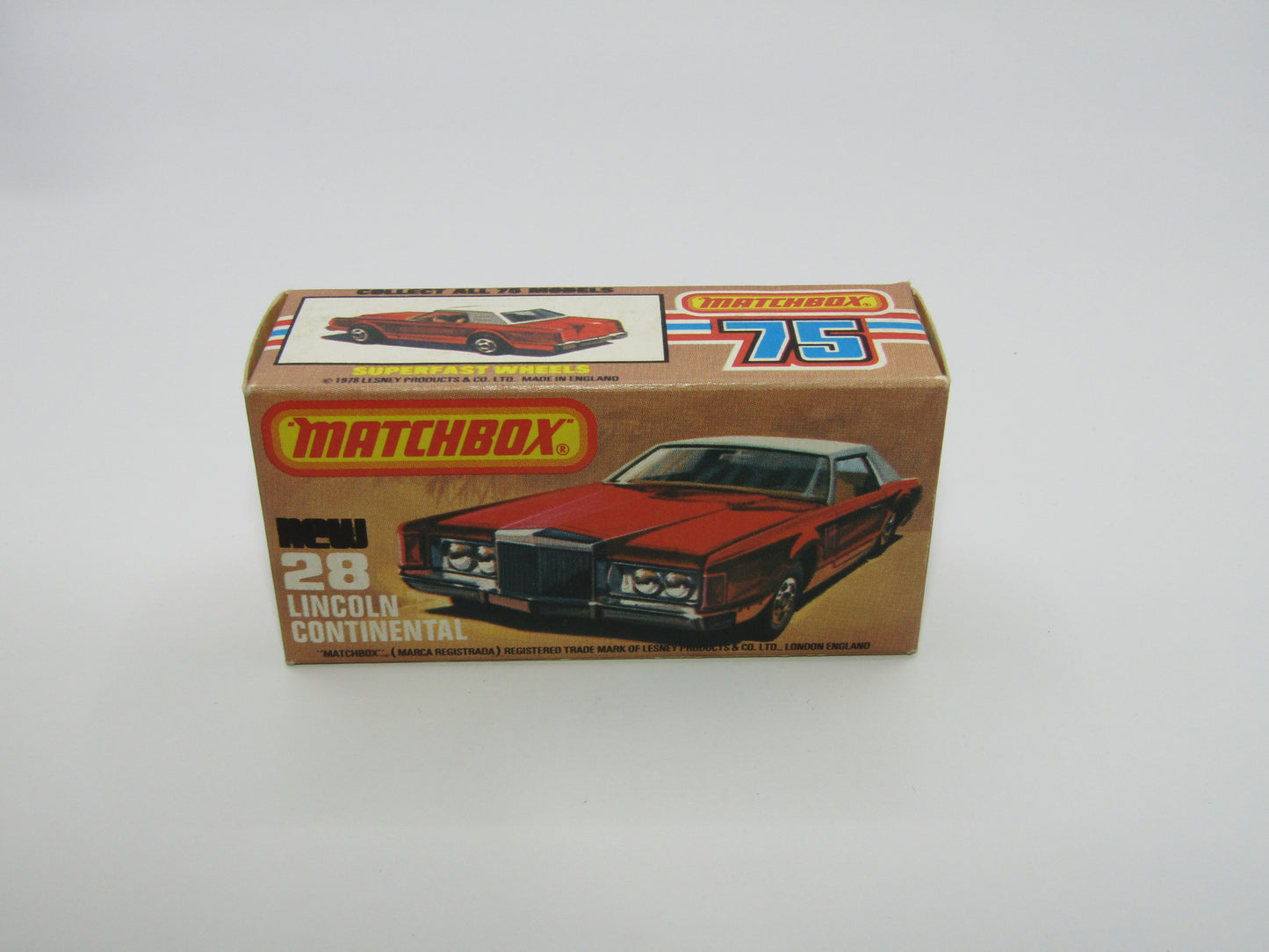 Matchbox Superfast No 28C Lincoln Continental, DARK RUBY RED, Beige Interior