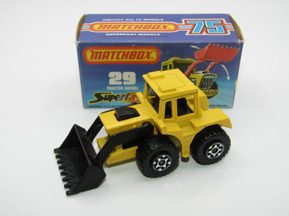 Matchbox Superfast No 29C Tractor Shovel Black Shovel PALE YELLOW Base