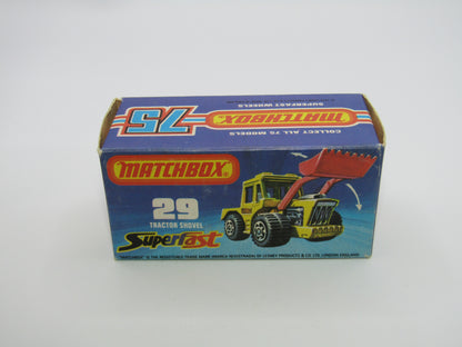 Matchbox Superfast No 29C Tractor Shovel Black Shovel PALE YELLOW Base
