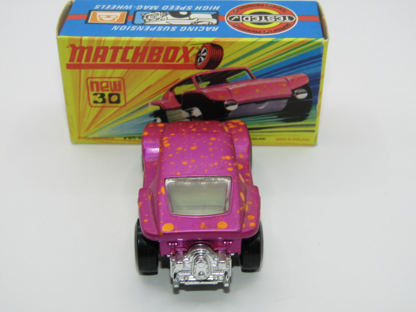 Matchbox Superfast No 30B Beach Buggy WHITE Interior ORANGE Splatter
