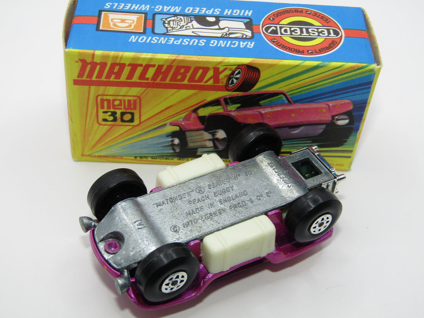Matchbox Superfast No 30B Beach Buggy WHITE Interior ORANGE Splatter