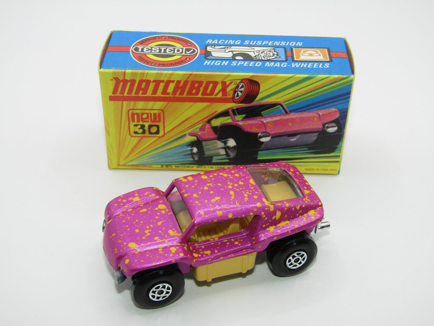 Matchbox Superfast No 30B Beach Buggy Pink LIGHT YELLOW Interior
