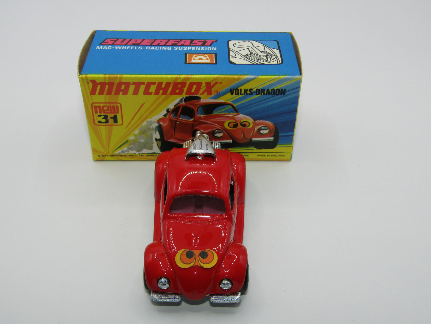 Matchbox Superfast 31B Volks-Dragon Red REVERSED EYES LABEL IVORY Interior