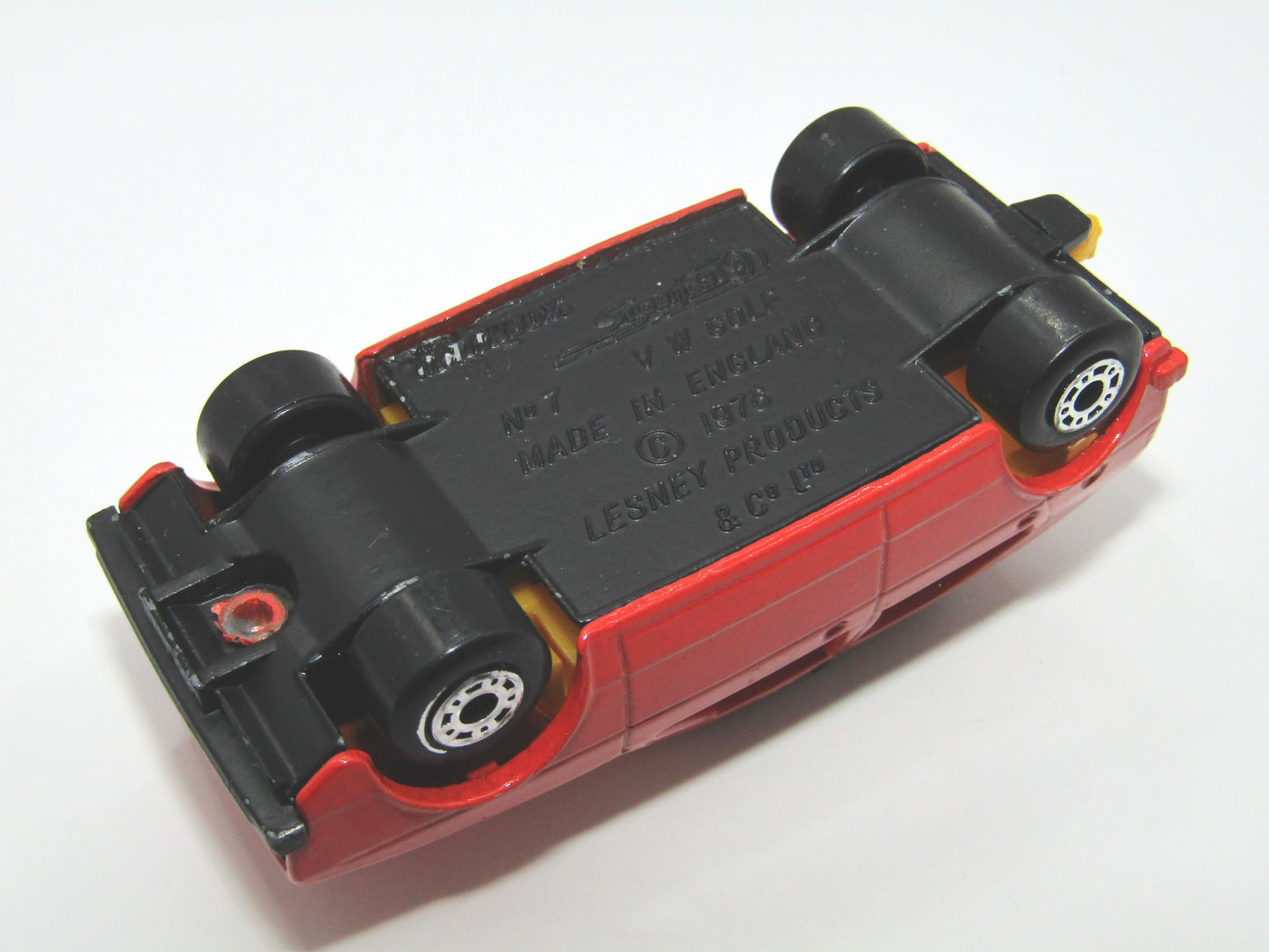 Matchbox Superfast 7C VW Golf RED Yellow Interior Black Base