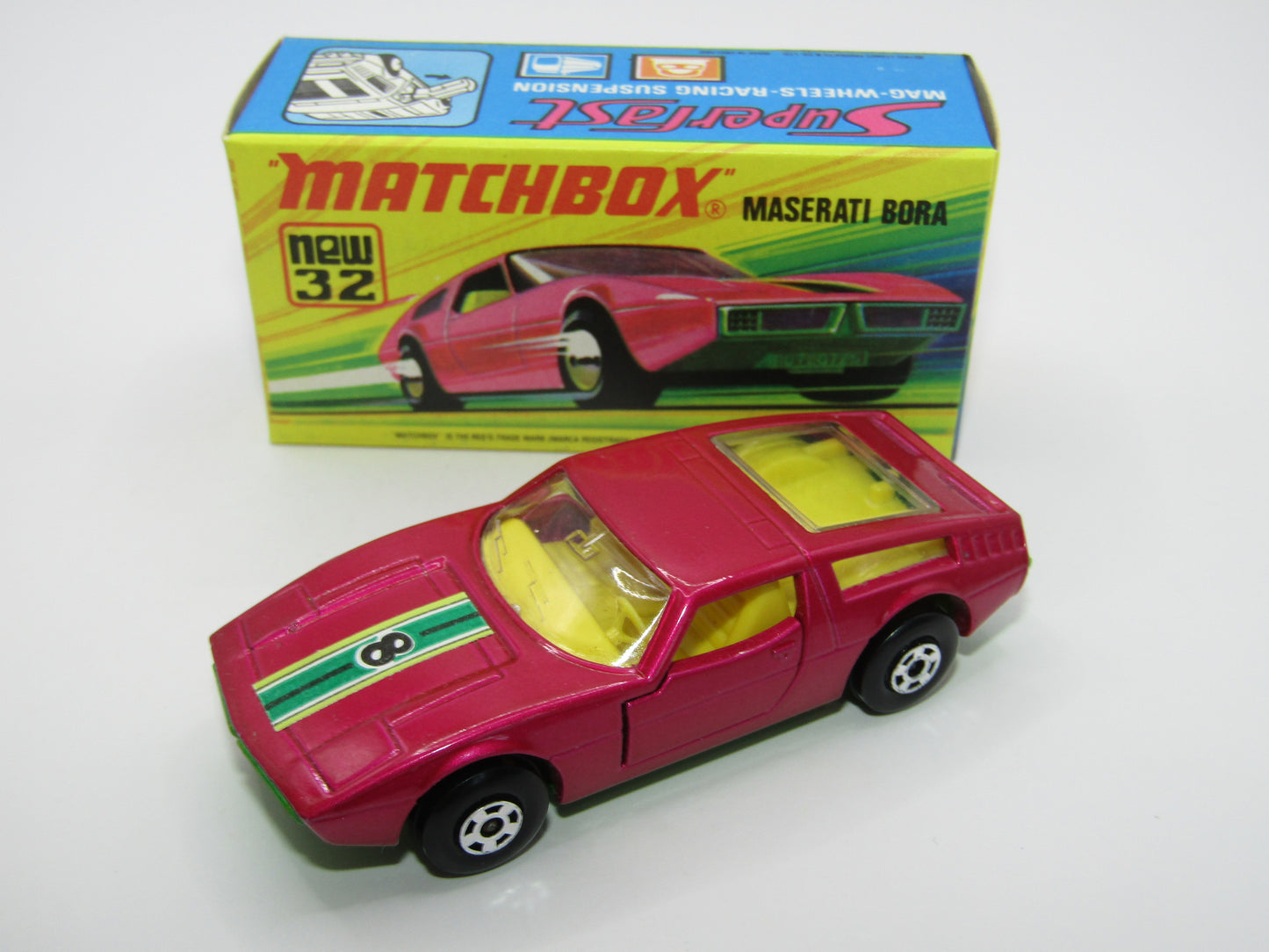 Matchbox Superfast No 32B Maserati Bora Magenta Red 5 Spoke Wide Slot Wheels