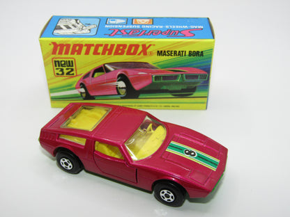 Matchbox Superfast No 32B Maserati Bora Magenta Red 5 Spoke Wide Slot Wheels