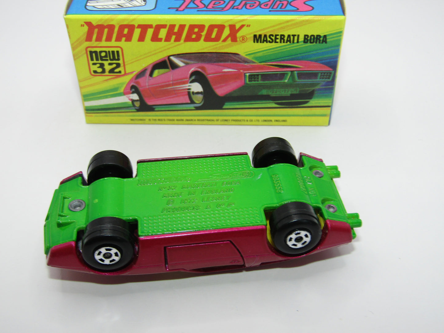 Matchbox Superfast No 32B Maserati Bora Magenta Red 5 Spoke Wide Slot Wheels