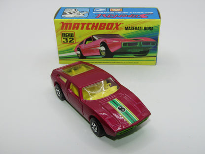 Matchbox Superfast No 32B Maserati Bora DARK Magenta, LIME GREEN Base