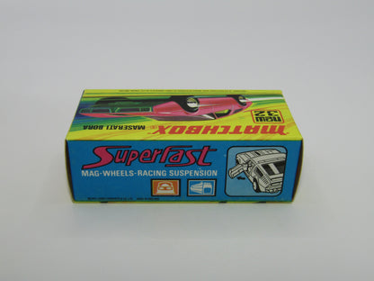 Matchbox Superfast No 32B Maserati Bora DARK Magenta, LIME GREEN Base