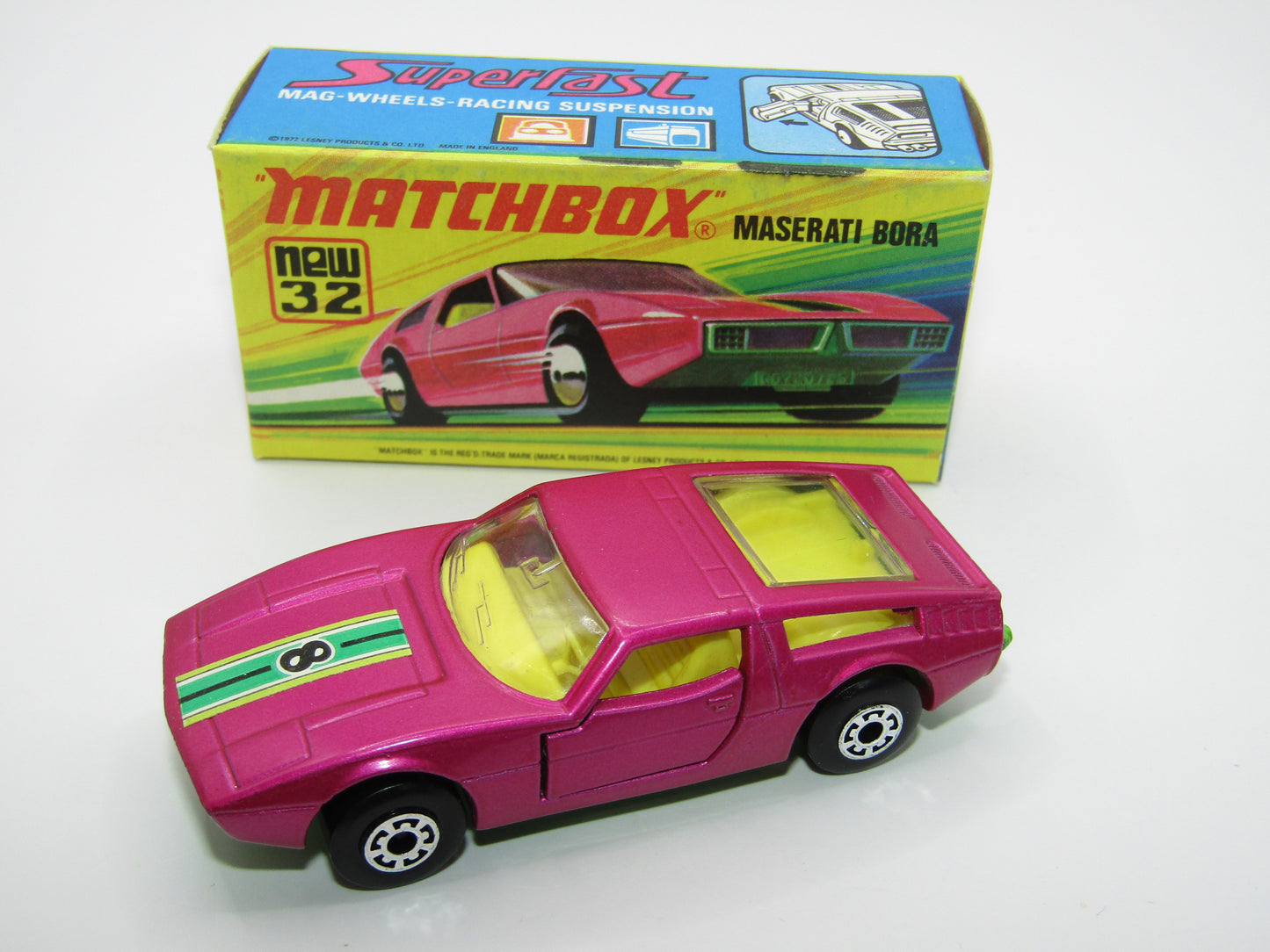 Matchbox Superfast No 32B Maserati Bora PURPLE 5 Arch Wheels 8 Label