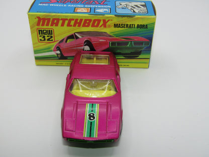 Matchbox Superfast No 32B Maserati Bora PURPLE 5 Arch Wheels 8 Label