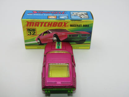 Matchbox Superfast No 32B Maserati Bora PURPLE 5 Arch Wheels 8 Label