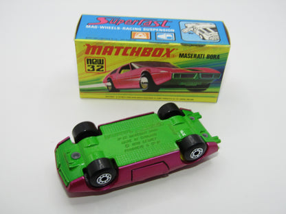 Matchbox Superfast No 32B Maserati Bora PURPLE 5 Arch Wheels 8 Label