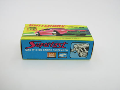 Matchbox Superfast No 32B Maserati Bora PURPLE 5 Arch Wheels 8 Label