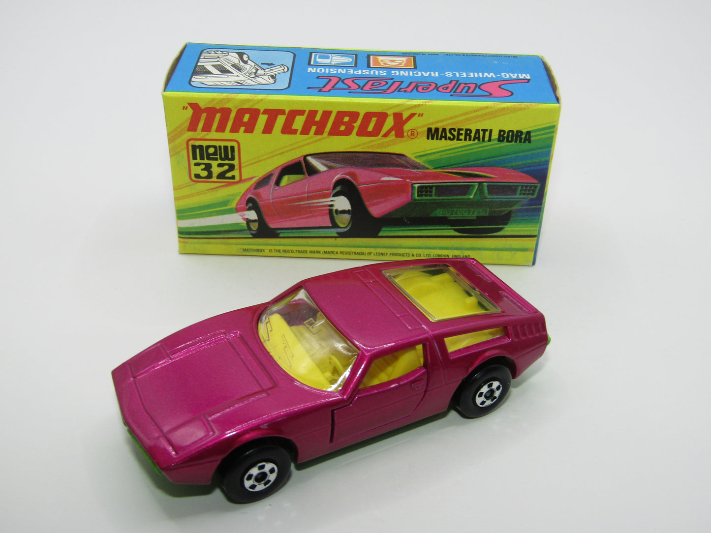 Matchbox Superfast No 32B Maserati Bora PURPLE 5 Spoke Wheels No Labels
