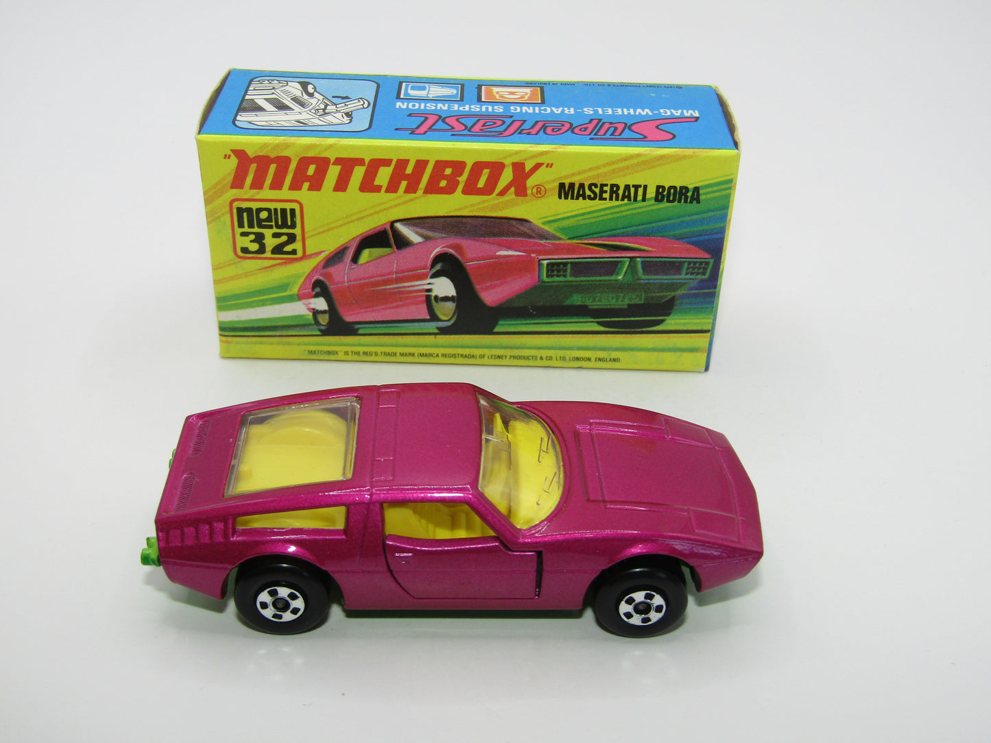 Matchbox Superfast No 32B Maserati Bora PURPLE 5 Spoke Wheels No Labels