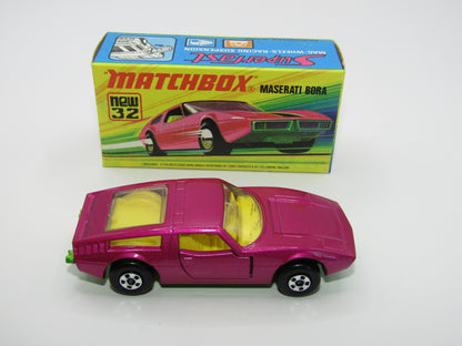 Matchbox Superfast No 32B Maserati Bora PURPLE 5 Spoke Wheels No Labels