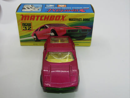 Matchbox Superfast No 32B Maserati Bora Magenta 5 ARCH Wheels No Labels