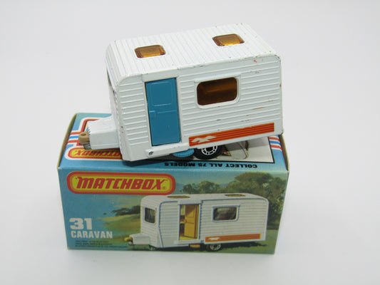 Matchbox Superfast 31C Caravan - BLUE DOOR & TAN Interior ORANGE Labels