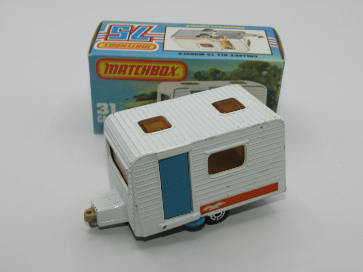 Matchbox Superfast 31C Caravan - BLUE DOOR & TAN Interior ORANGE Labels
