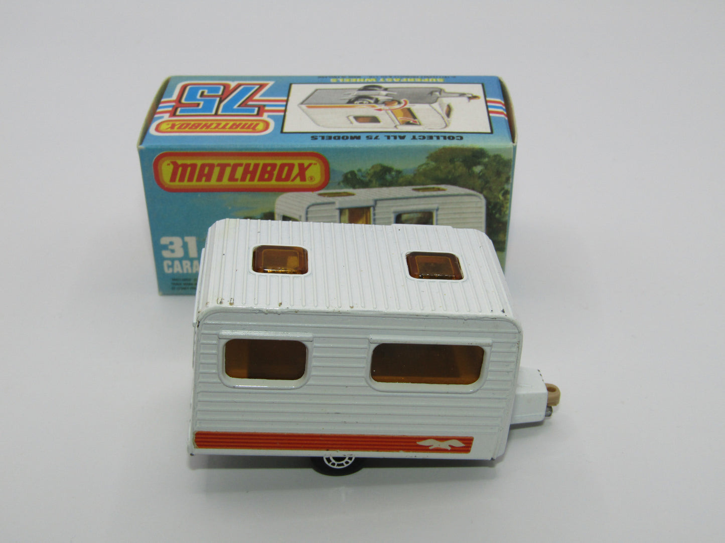 Matchbox Superfast 31C Caravan - BLUE DOOR & TAN Interior ORANGE Labels