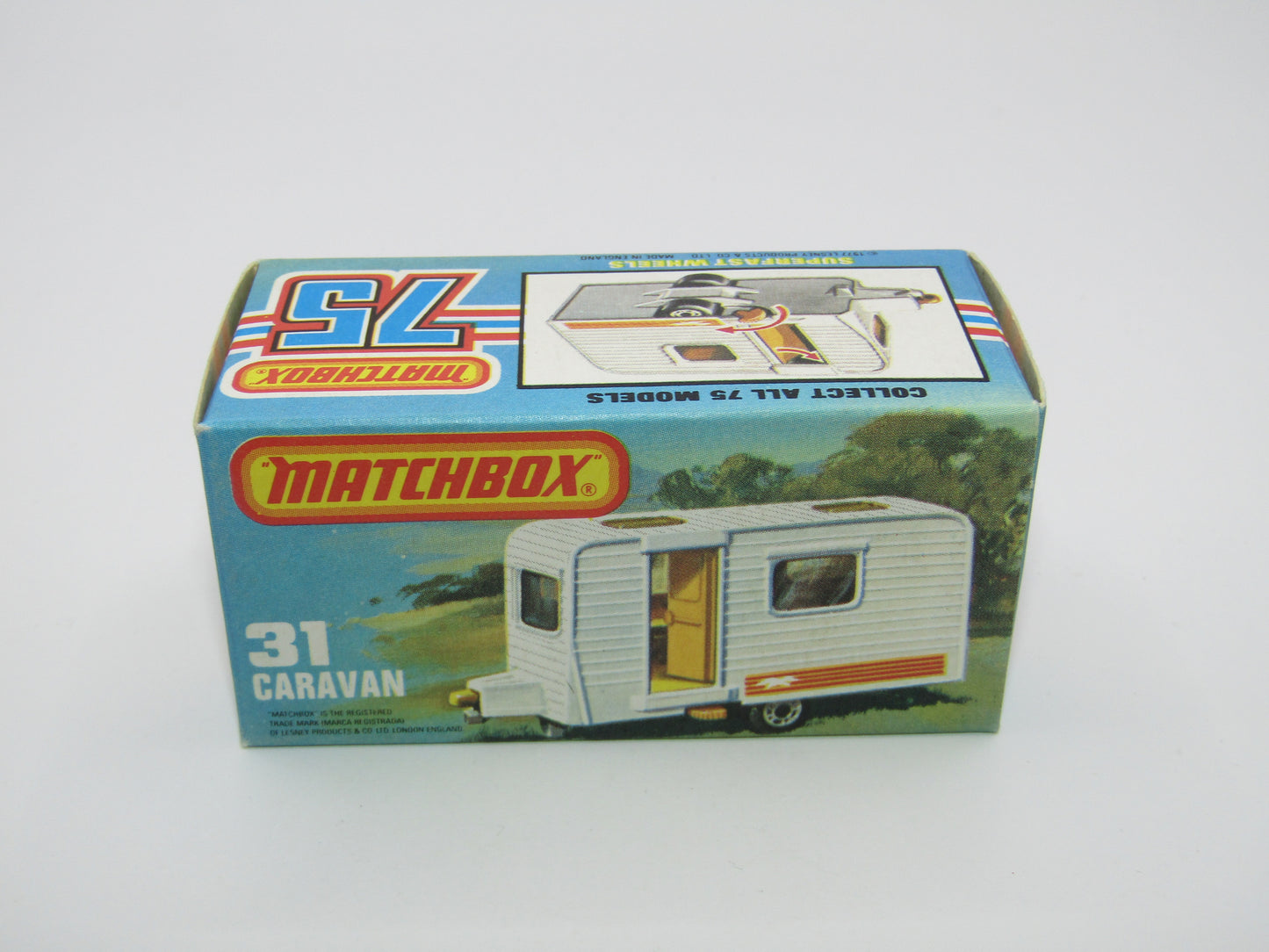 Matchbox Superfast 31C Caravan - BLUE DOOR & TAN Interior ORANGE Labels