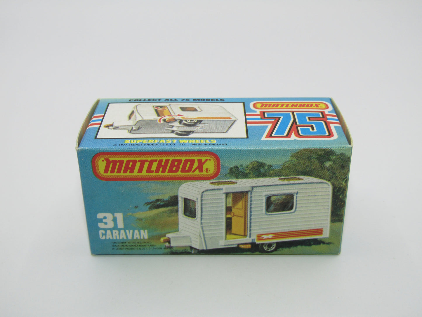 Matchbox Superfast 31C Caravan - BLUE DOOR & TAN Interior ORANGE Labels