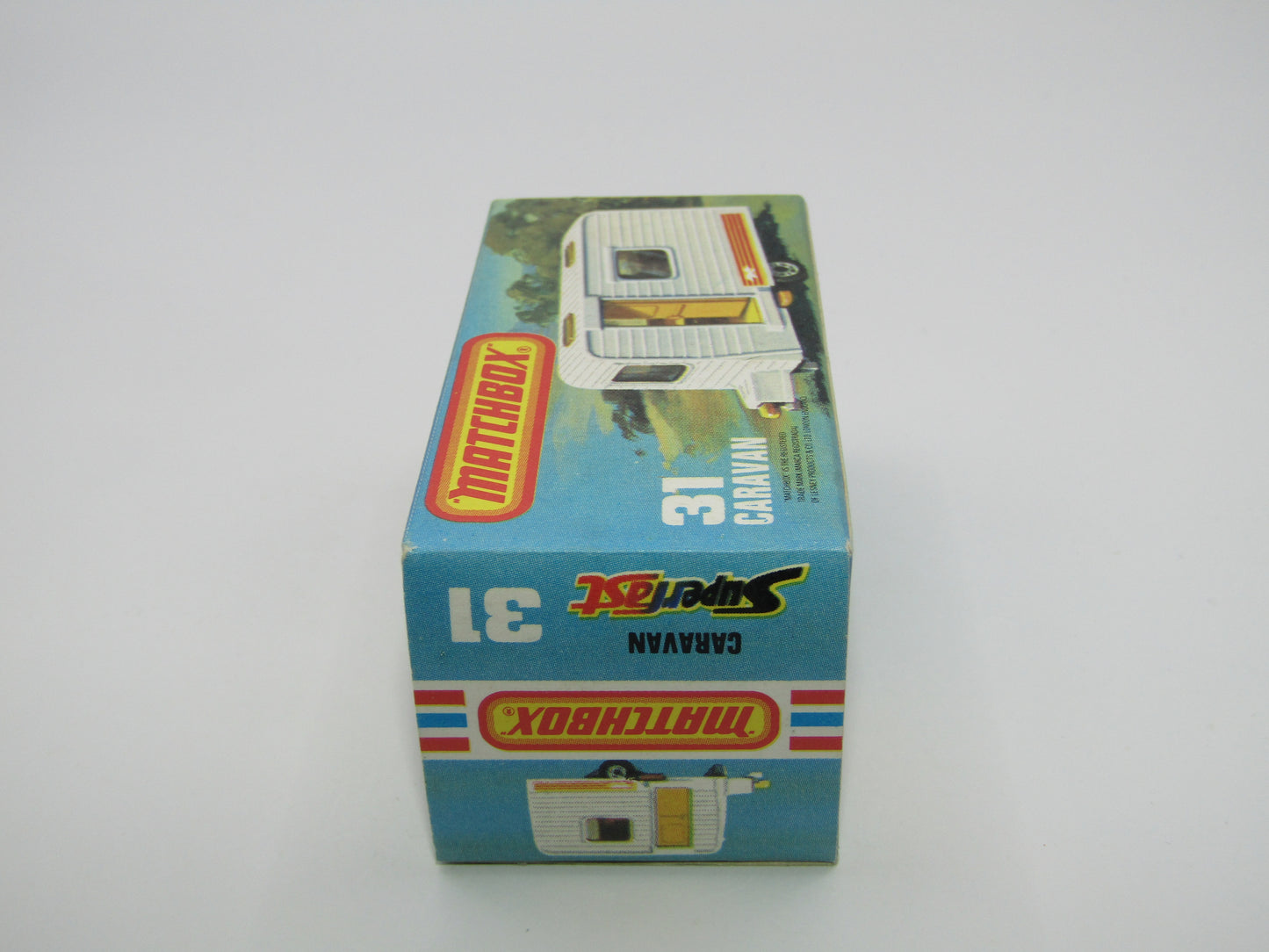 Matchbox Superfast 31C Caravan - BLUE DOOR & TAN Interior ORANGE Labels