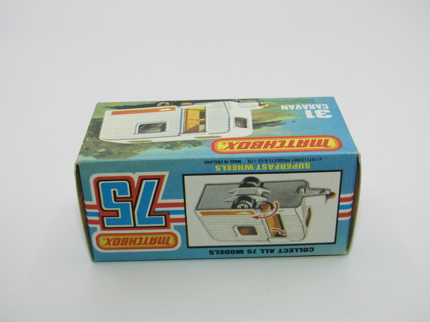 Matchbox Superfast 31C Caravan - BLUE DOOR & TAN Interior ORANGE Labels