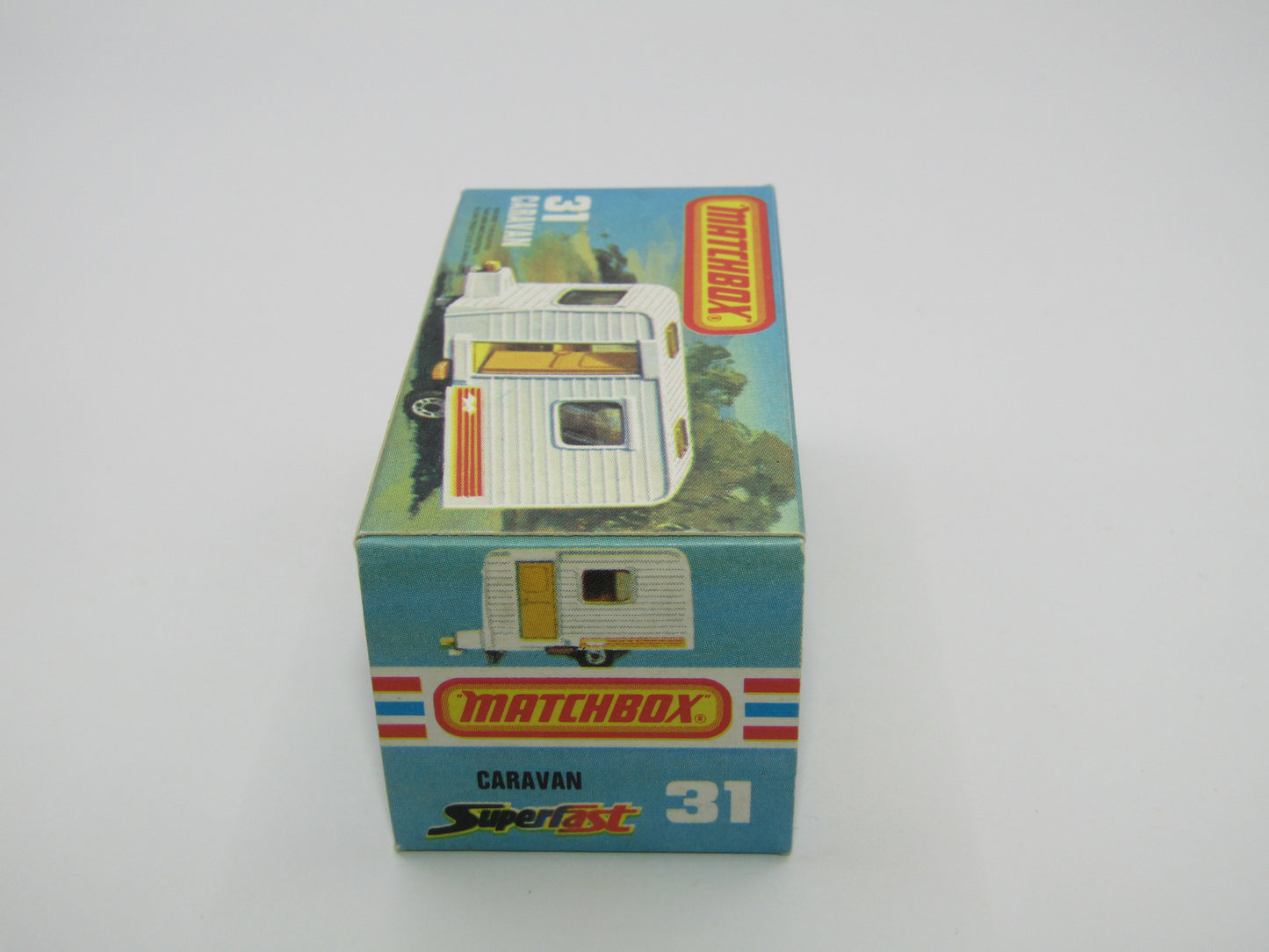 Matchbox Superfast 31C Caravan - BLUE DOOR & TAN Interior ORANGE Labels